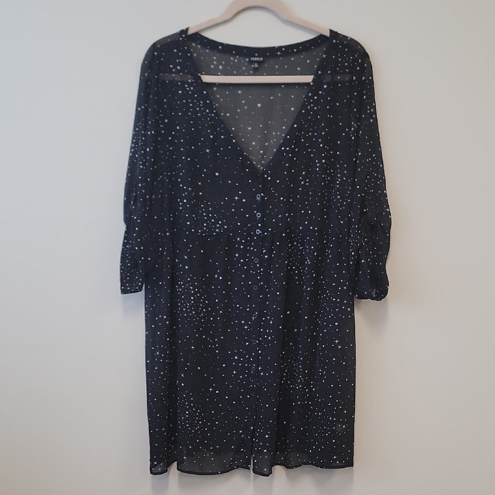 Torrid Y2k Babydoll Midnight Star Sheer Long Sleeve Dress